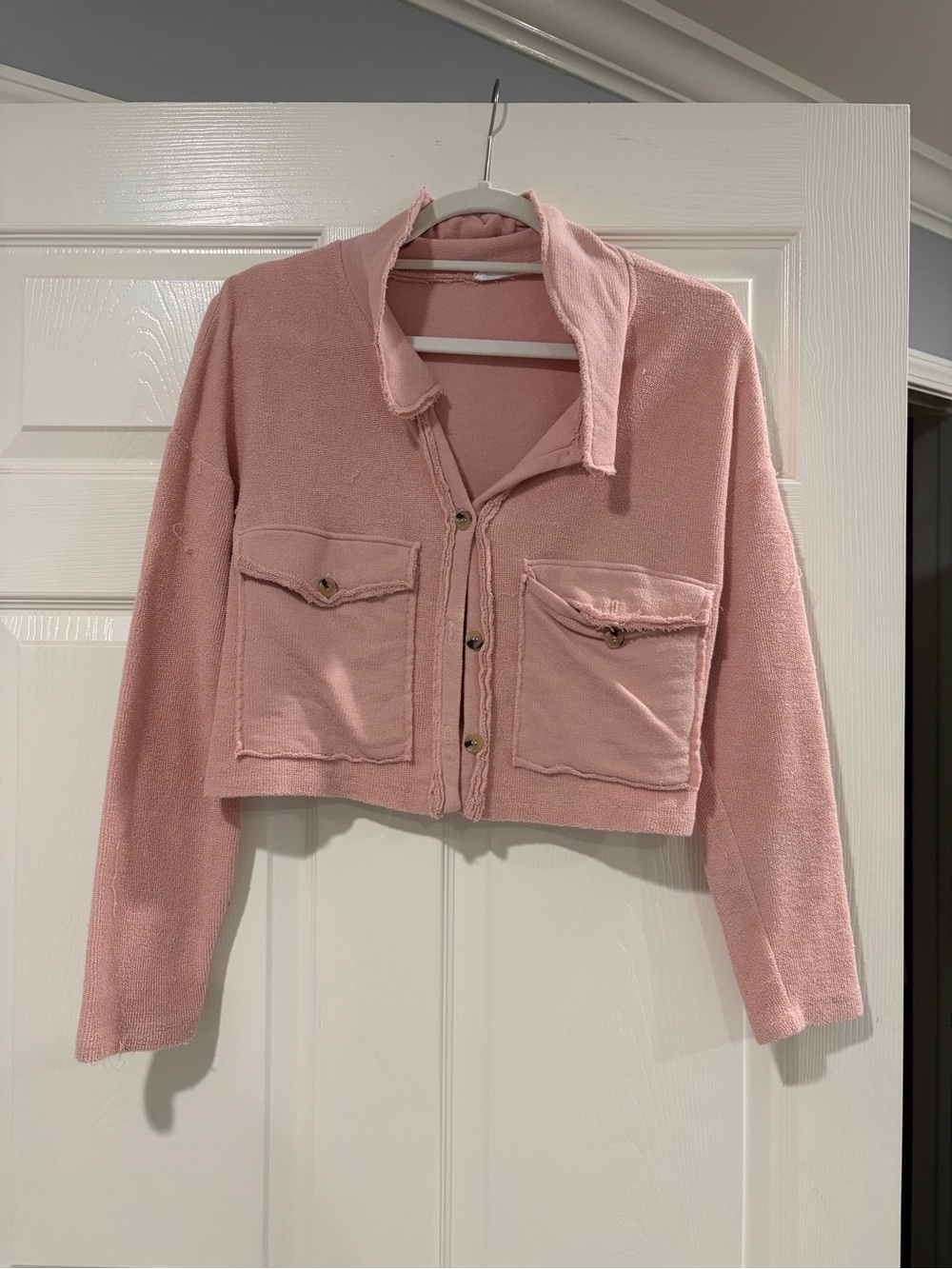 Cropped Pink Button-Front Jacket with Patch Pockets